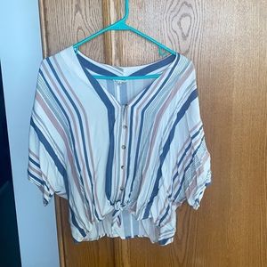 Style Envy Striped Button Down Tie Front Top